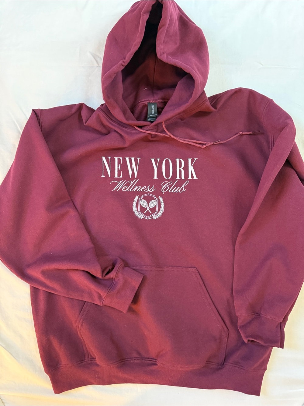 Maroon New York Wellness Club Hoodie Size L Embroidered